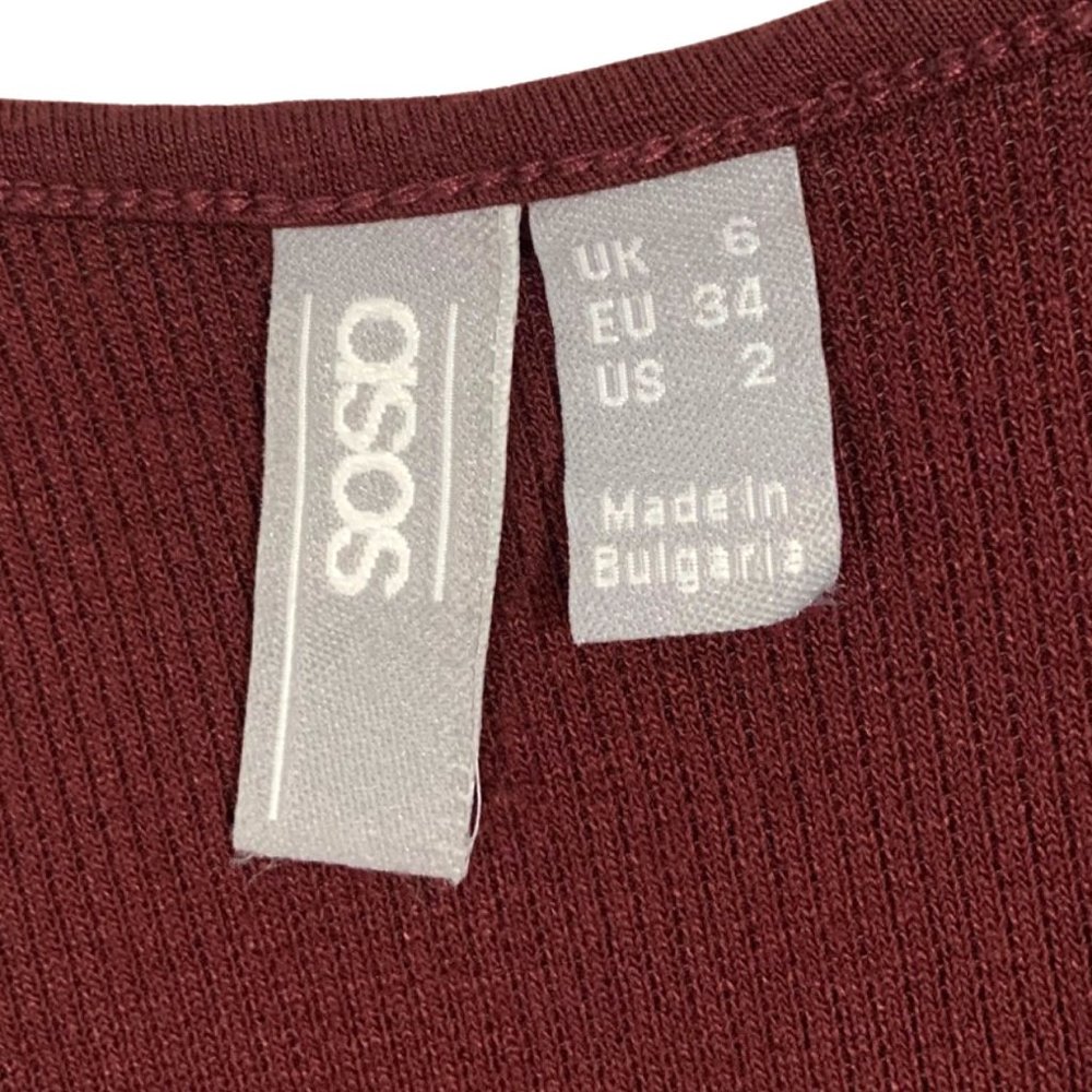 V-Neck Ribbed Bodysuit w/ Thin Straps and Snap Crotch Burgundy/Maroon - Picture 5 of 6